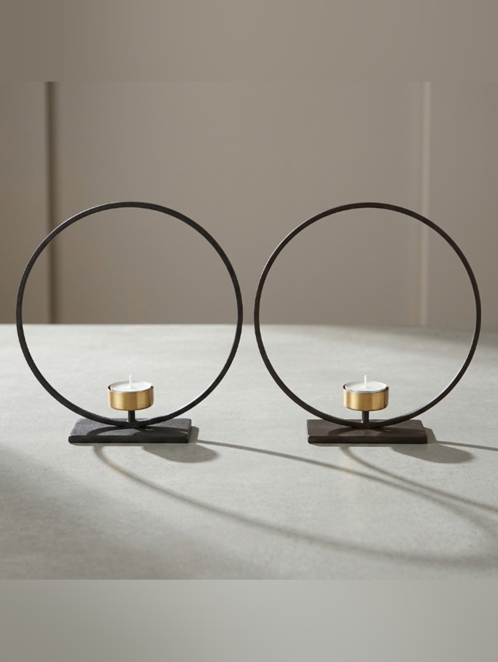 Candle Holders in Black and Gold - Set of 2 Metal 12" Tealight Home Decor
